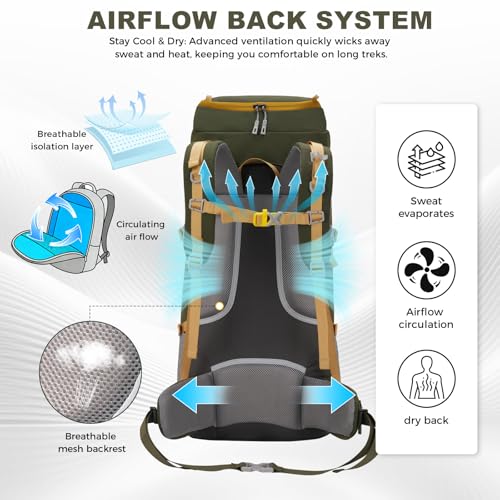 Bseash 65L Waterproof Hiking Camping Backpack with Rain Cover, Outdoor Sport Travel Daypack for Climbing Touring (Army Green) - color: Army Green