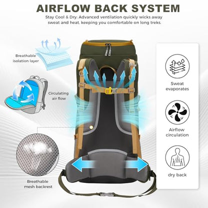 Bseash 65L Waterproof Hiking Camping Backpack with Rain Cover, Outdoor Sport Travel Daypack for Climbing Touring (Army Green) - color: Army Green