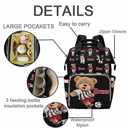 Artsadd Custom Bear Diaper Bag Backpack for Baby Boys, Personalized Name Large Nappy Nursing Orangizer Mommy Bags, Waterproof Travel Daypack for Baby Shower Gifts - color: Bear 03