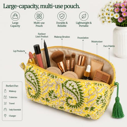 Huar Travel Makeup Bag- Large Capacity Cosmetic Bags for Women - color: Lemon Bloom