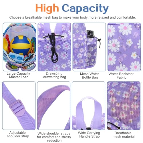 RHCPFOVR Mesh Swim Bags for Swimmers - Drawstring Backpack for Women Men Swim Team Gear Beach Gym Bag Sports - color: Purple Flowers, style: Purple Flowers
