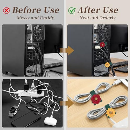 2 PCS Cord Organizer,Cord Keeper,Cable Organizer USB Holder,Cable Straps,Earbud case,wrap Headphone,Headset Winder,Earphone Clips Ties,stocking stuffers Gifts for Women Leather Flower - style: Flower
