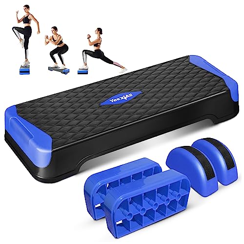 Yes4All 2-in-1 Adjustable Aerobic Step Platform Fitness Exercise Stepper with Rocker Balance Board Legs for Home Workout, Step Exercise & Balance Training - color: B. Dark Blue
