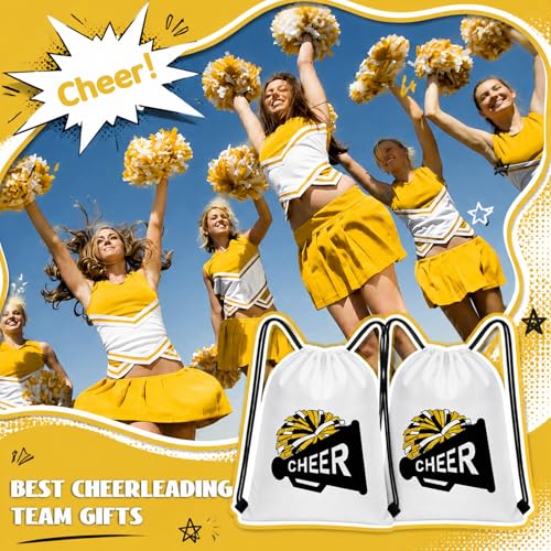 Kacctyen 24 Pcs Cheer Drawstring Backpack Cheer Team Gift Cheerleader Drawstring Gym String Bag Sports Party Favor Bulk(Black Gold) - color: Black Gold