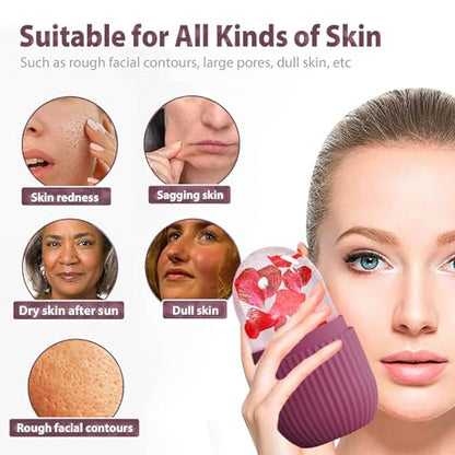 XHJRI Ice Face Roller Massager,Ice Cube Roller for Face, Eyes and Neck Naturally Conditioning and Skin Care,De-Puff Eye Bags,Reduce Migraine Pain,Reusable Massage Silicone Ice Mold (Rose) - color: Rose