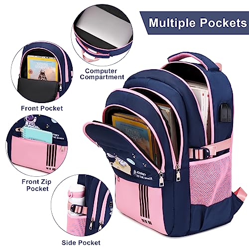 ACESAK Backpack for Girls - Girls Backpack Schoolbag for Kids Children Teens Elementary Middle School Bags, Waterproof Lightweight Kids Bookbag Backpacks Casual Daypack with Lunch Bag Set - color: Pink