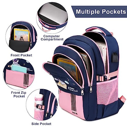 ACESAK Backpack for Girls - Girls Backpack Schoolbag for Kids Children Teens Elementary Middle School Bags, Waterproof Lightweight Kids Bookbag Backpacks Casual Daypack with Lunch Bag Set - color: Pink