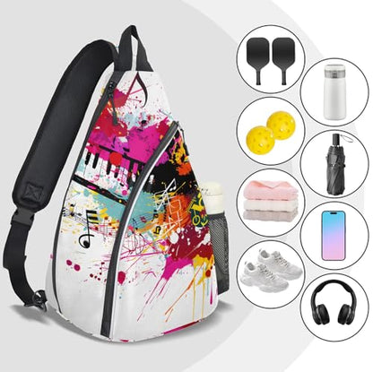 Pickleball Bag for Women Men Adjustable Crossbody Sling Backpack Hold Pickleball Paddle Water Bottle - color: Multicolor 19