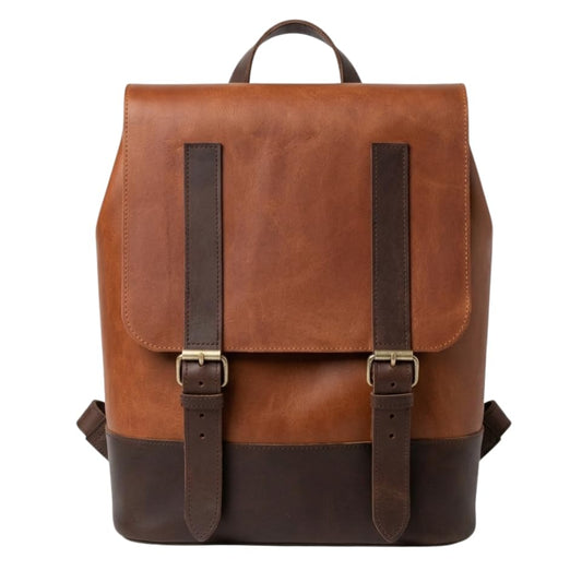 Leather Backpack for Men & Women - Compact Rucksack with Front and Back Pockets - Stylish Everyday Carry for Work or Urban Travel Cognac Brown - color: Cognac Brown