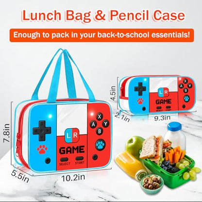 SHPMXUPW 3PCS Clear Backpack for School - Gamer Kids Clear Backpacks for Boys and Girls, Heavy Duty Transparent Bookbag with Lunch Bag and Pencil Case - See Through PVC Transparent Bookbag - color: Blue-Game over