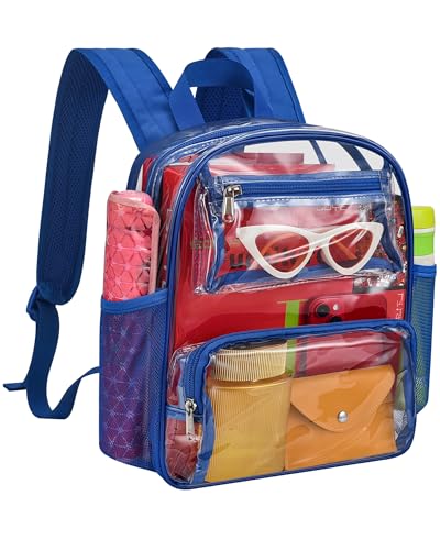 MAY TREE Small Clear Backpack Stadium Approved for Women and Men,Clear Stadium Bag for Concert, Work, Travel & Sporting, Blue - color: Blue-1, style: 2 Front Pocket-1