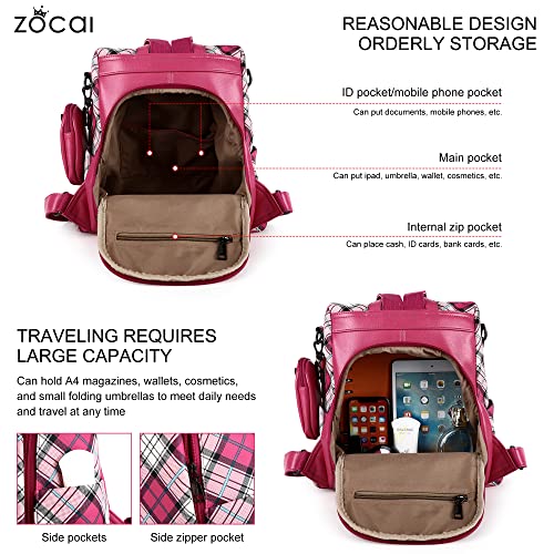 ZOCAI Backpack Purse for Women Fashion Backpack Purses PU Leather Daypacks Anti-Theft Shoulder Bag Satchel Purse - color: Rose/Rose
