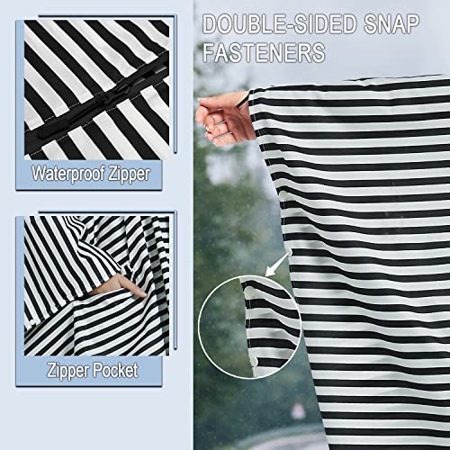 Fashion Hooded Rain Poncho Waterproof Raincoat Jacket with pocket for Women/Men/Adult - color: Black/White Strips
