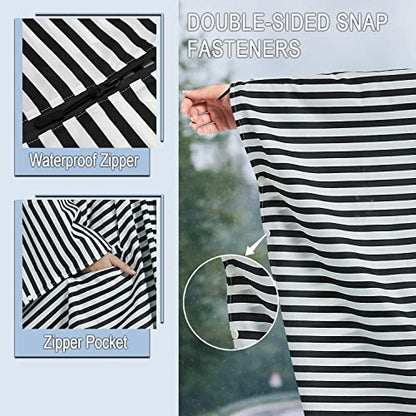 Fashion Hooded Rain Poncho Waterproof Raincoat Jacket with pocket for Women/Men/Adult - color: Black/White Strips