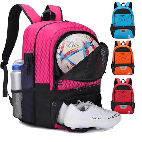 Hsmihair Soccer Bag-Soccer Backpack&Backpack for & Football Volleyball & Basketball,with Ball Compartment and Separate Cleat - color: Pink