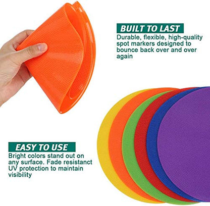 Poly Spots Spot Markers for Gym Floor 4.72inch 6inch 9inch 24/36 Pcs Non-Slip Rubber Floor Dots Round Agility Markers Flat Cones for Sports Soccer Basketball PE Training, Dance, Classroom - style: 30Pcs 9 inch