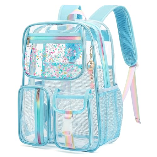 Clear Backpack for Girls Women, PVC Transparent School Backpacks See Through Bookbag for Stadium Sport Travel (Sky Blue) - color: Sky Blue