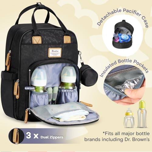 RUVALINO Diaper Bag Backpack-Multifunction Baby Travel Bag with Changing pad, Insulated Bottle Holders & Pacifier Case, Large Capacity, Waterproof, Black Leopard - color: Black Leopard