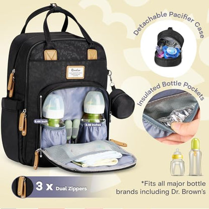 RUVALINO Diaper Bag Backpack-Multifunction Baby Travel Bag with Changing pad, Insulated Bottle Holders & Pacifier Case, Large Capacity, Waterproof, Black Leopard - color: Black Leopard