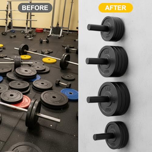 Tebery 4 Pack Wall Mount Weight Plate Holder, 220 LB Capacity Weight Plates Rack for Home Gym, Heavy Duty Barbell Plates Storage Hanger, Space Saving Plate Organizer for Garage