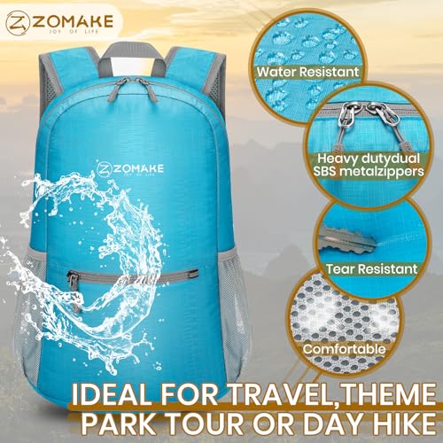 ZOMAKE Ultra Lightweight Hiking Backpack 20L, Packable Small Backpacks Water Resistant Daypack for Women Men(Light Blue) - color: Light Blue-a