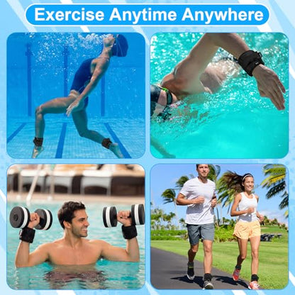 Hollowfly Water Aerobics Set, 4 Piece Pool Exercise Kit (2 Aquatic Dumbbells + 2 Ankle/wrist Weights), EVA Foam, Low-impact Workout - color: Black, size: 1lb