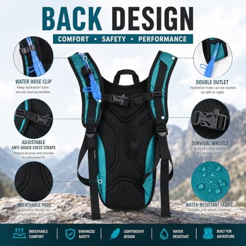 Zavothy Hydration Backpack with 2L Hydration Bladder Water Backpack for Hiking Hydration Pack for Running Cycling Hiking - color: Green