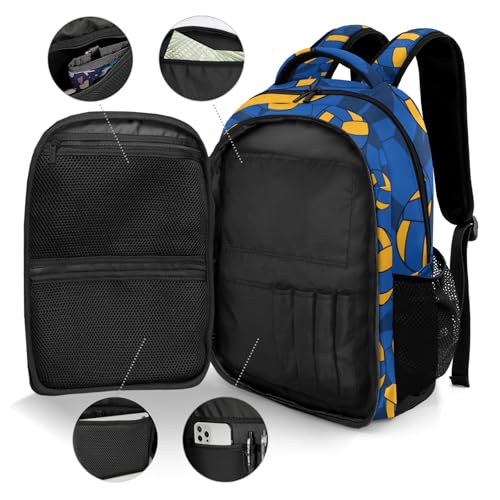 Blue Gold Volleyball Pattern Backpack Laptop Bag Bookbags Personalized Travel Daypack Bag for Man Woman Gifts - color: Blue Gold Volleyball Pattern