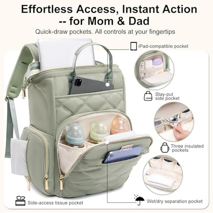 Weitars Diaper Bag Backpack Travel Diaper Backpack, Large Baby Diaper Bag with Changing Pad Baby Bag for Boys Girls, Insulated Pockets, Waterproof Baby Backpack for Mom & Maternity (Green) - color: Green