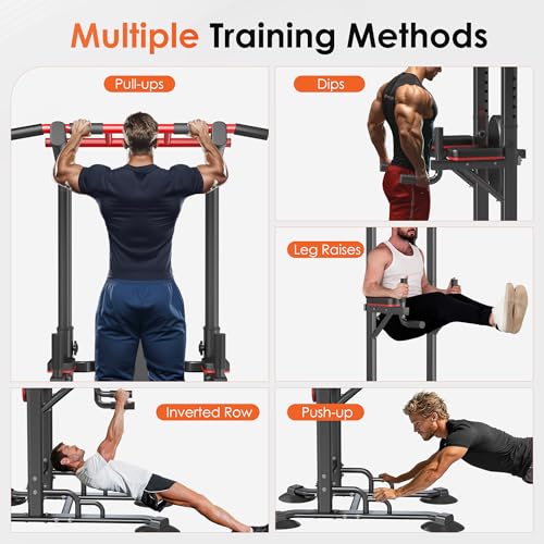 soges Power Tower Pull Up Bar Station, Dip Station for Home Gym, Height Adjustable Heavy Duty Strength Home Training Fitness Workout Equipment - color: Black