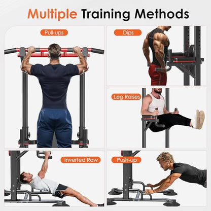 soges Power Tower Pull Up Bar Station, Dip Station for Home Gym, Height Adjustable Heavy Duty Strength Home Training Fitness Workout Equipment - color: Black