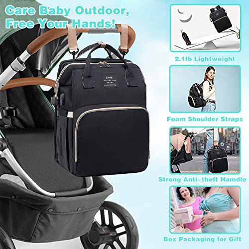 ANWTOTU Baby Diaper Bags with Changing Station,Waterproof Diaper Bag Backpack for Moms Dads with USB Charging Port,Large Capacity Multifunctional Baby Essentials(Black) - color: Black