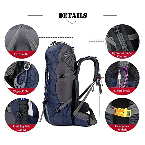 Bseash 60L Waterproof Hiking Camping Backpack with Rain Cover, Large Outdoor Sport Travel Daypack Rucksack for Climbing - color: Navy Blue