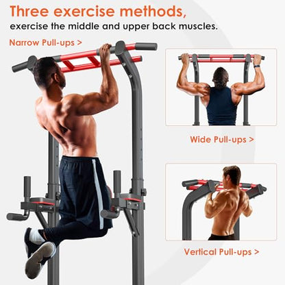 soges Power Tower Pull Up Bar Station, Dip Station for Home Gym, Height Adjustable Heavy Duty Strength Home Training Fitness Workout Equipment - color: Black