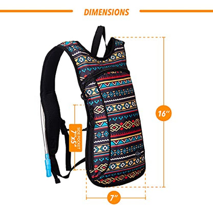 Vibe Festival Gear Rave Hydration Pack Backpack with 2L Water Bladder for Women Men – Festival Hydropack, Hydro Pack, Leak Proof, Lightweight – Teens, Party, Hiking, Running, Outdoor Sports - color: Tribal