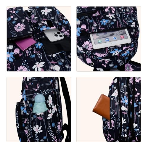 Women's Water-resistant Daypack Backpack, 15.6 Inch Laptop Compartment & Anti-Theft Pocket, Adjustable Padded Straps for Commuting, Travel, Work, College, Dreamy Flower - color: Dreamy Flower