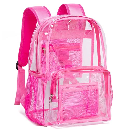 Vorspack Clear Backpack - Heavy Duty PVC Transparent See Through Backpack for College & Workplace - color: Pink, size: Large