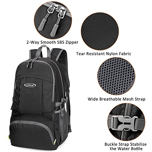 G4Free 40L Lightweight Packable Hiking Backpack, Waterproof Travel Daypack - color: Black