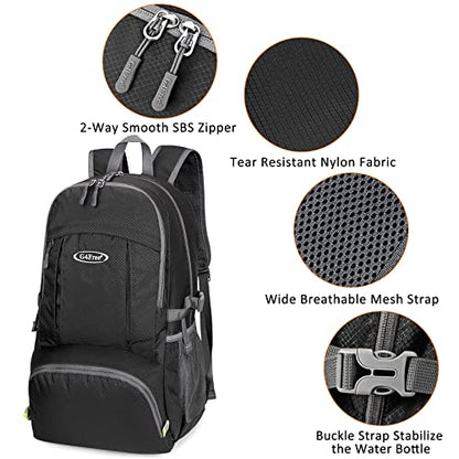 G4Free 40L Lightweight Packable Hiking Backpack, Waterproof Travel Daypack - color: Black