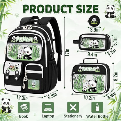 Panda Backpack for Girls, 4 PCS Girls Backpack with Lunch Box Set, Cute Kawaii Large Laptop Bookbag, School Bag for Elementary Kids & Teens - color: Panda