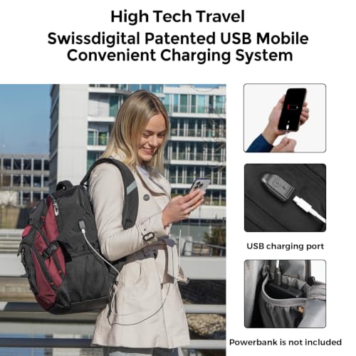 Swissdigital Design Laptop Backpack for Men with USB Charging Port SD803-44 - color: Angola Red/Black