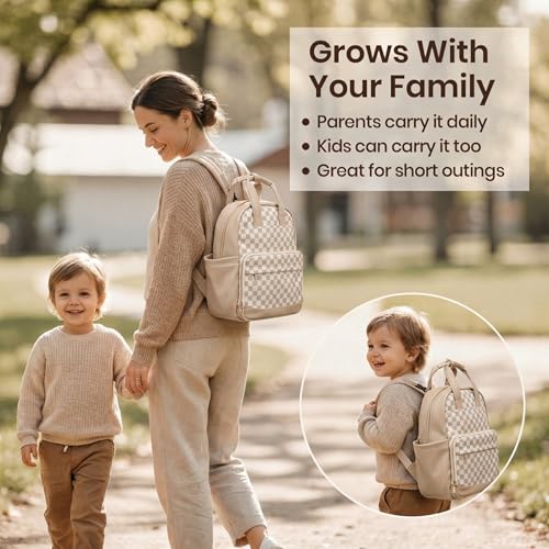 miss fong Small Diaper Bag - Baby Diaper Bag Backpack Checkered Diaper Bag with Changing Pad Baby Backpack for Travel Daycare Mommy Diaper Backpack Pañaleras Para Bebe for Mom & Dad-White&Beige - color: Beige&honey
