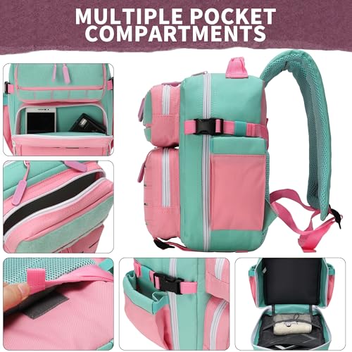 9L Mini Tactical Backpack for Men and Women Tactical Backpack Small for Hiking Small Tactical Bag (Pink&LakeBlue) - color: Aqua&pink