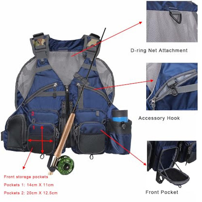 Kylebooker Fly Fishing Vest Pack Adjustable for Men and Women - color: Blue