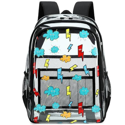 AO ALI VICTORY Clear Backpack for School,PVC Transparent Kids Bookbag for Girls Boys Cute Toddler Back Pack Kindergarten Elementary Schoolbag Stadium Approved See Through Backpacks,Black Lightning - color: Black Lightning