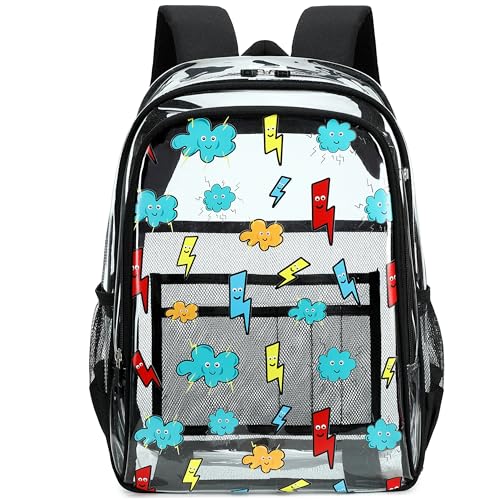 AO ALI VICTORY Clear Backpack for School,PVC Transparent Kids Bookbag for Girls Boys Cute Toddler Back Pack Kindergarten Elementary Schoolbag Stadium Approved See Through Backpacks,Black Lightning - color: Black Lightning