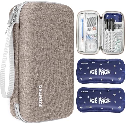 suzamed Insulin Cooler Travel Case,EVA Insulation Travel Medicine Kit with 2 Ice Packs for Diabetes Care,Insulin Pen and Other Diabetic Supplies (Brown) - color: Brown