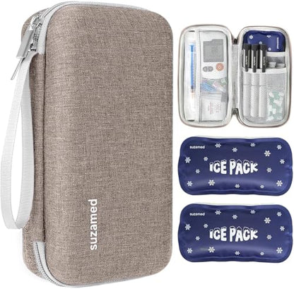 suzamed Insulin Cooler Travel Case,EVA Insulation Travel Medicine Kit with 2 Ice Packs for Diabetes Care,Insulin Pen and Other Diabetic Supplies (Brown) - color: Brown