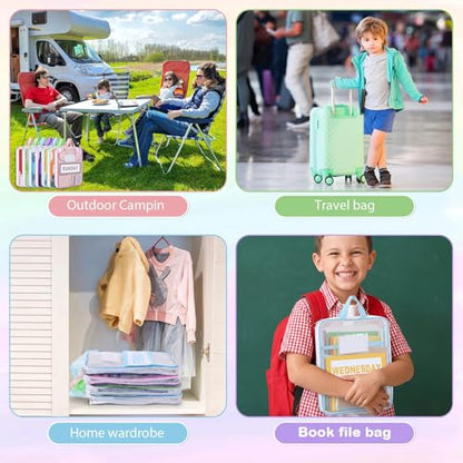 7 Pack Packing Cubes for Travel, Days of Week Outfit Organizers with Weekly Stickers, Mesh Bags for Camp Suitcase