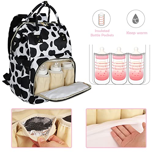 Femuar Diaper Bag Backpack Multifunction Maternity Diaper Bag for Baby Girls & Boys Large Capacity Travel Nappy Bags - color: Cow Print
